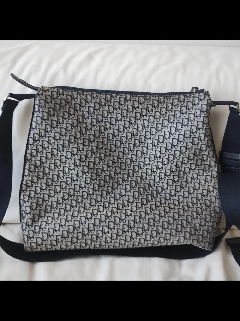 Dior Gray and Navy Oblique Logo Crossbody Messenger Bag